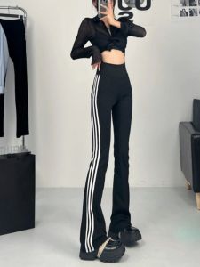 กางเกงโยคะทรงหลวมเอวสูงสำหรับผู้หญิง กางเกงขายาวทรงขาบานสไตล์เกาหลี กางเกงขายาวทรงหลวมสำหรับใส่ไปทำงานในฤดูร้อน