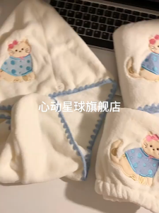 ลูกแมวน่ารักหมวกคลุมผม ผ้าไมโครไฟเบอร์ แบบแห้งเร็ว ลายการ์ตูนน่ารัก สําหรับอาบน้ํา จํานวน 1 ชิ้นผ้าขนแกะปะการัง