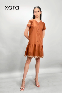 XARA Payton Button Down Shift Dress with Sleeve Embroidery