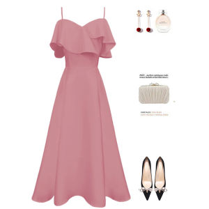 French Style One Shoulder Strap Dress Summer A-Line Long Skirt Elegant Midi Dress Suitable for Bridesmaid Casual Wear