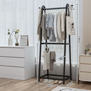 Space Saving Double Layer Floor Standing Clothes Drying Rack Indoor Outdoor Utility Iron Painted Steel Pole Clothes Hanger