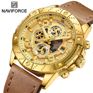 NAVIFORCE Business Watches for Men Luxury Leather Strap Luminous Chronograph Waterproof Quartz Wristwatch Relogio Masculino 2024