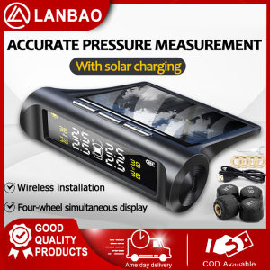 TPMS Tire Pressure Monitoring System Solar Car Pressure Alarm System Wireless LCD Display Warning with 4 External Senors
