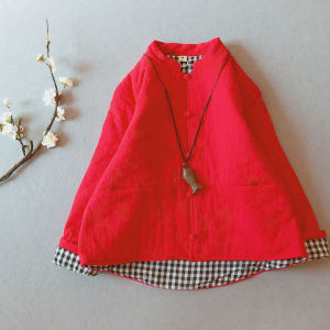 Áo Khoác Vải Lanh Cotton Dày Cài Nút Cổ Điển Ngắn Cho Nữ Mùa Thu Đông Quần Áo Cotton Vải Lanh Cotton Giữ Ấm