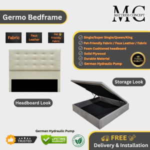 Mattress Concept Germo Storage Bedframe Pet Friendly Fabric/FauxLeather/Fabric All Size Available