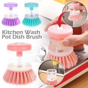 2 IN 1 Pressing Liquid Dishwashing Brush Wet and Dry Sponge Wipe Detergent Dispenser Pot Dish Scrubber Household Cleaning Accessories Kitchen Tools