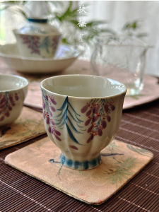 Hand-Painted Purple Wisteria Large Capacity Ceramic Tea Cup Underglaze Color Gongfu Tea Set Tea Bowl Chinese Style Diningware