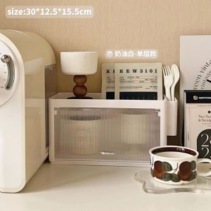 สํานักงานกาแฟแคปซูลถุงชากล่องเก็บติดผนัง Desktop Organizer พลาสติกสี่เหลี่ยมผืนผ้ากันฝุ่นถ้วยผู้ถือชั้นวางของ