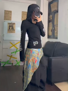 [Fart curtain splicing jazz dance wide-leg pants]กางเกงขากว้างเอวสูงจีบสไตล์ฮิปฮอปสไตล์แจ๊สย้อนยุคสำหรับผู้หญิงในช่วงฤดูร้อน