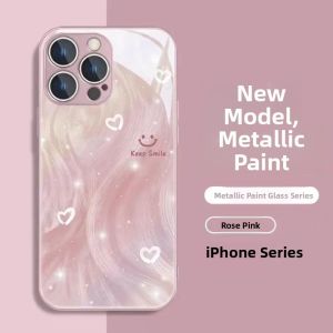 Creative Rainbow Gradient Smiley Face Glass Phone Case Full Cover for Xiaomi 14 Redmi Note13 pro K70 K60E K50 K40 12S 12X Note11T pro Female Version