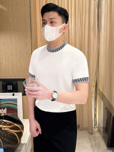 Áo Thun Nam Cổ Tròn Dệt Kim Tay Ngắn Thời Trang Cổ Điển Mùa Hè Mới Áo Thun Nam Dáng Ôm Vừa Vặn Thường Ngày Mùa Hè