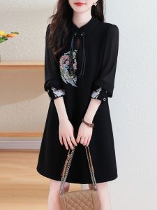 Elegant Vintage Chinese Style Embroidered Button up Stand Collar Dress Womens Design Sensation Perfect Small Black Dress
