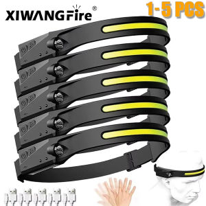 1-5PCS ensor Headlamp LED Head Flashlight Rechargeable Headlight Head Torch Builtin Battery 5Light Modes Fishing Camping Lantern
