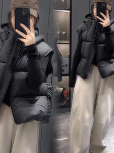 Womens down Cotton Vest 2025 Autumn Winter New Style Small Size Hooded Loose Puff Short Jacket Outerwear Trending Item