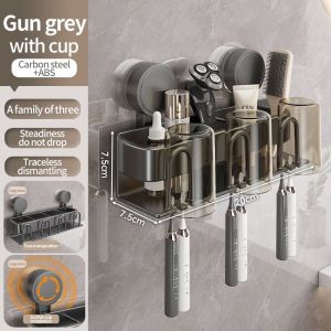 No Need To Drill Suction Cup Bathroom Toothbrush Holder With Cups Toothbrush Sorage Rack Mouthwash Cup Brushing Cup