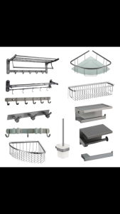 DUVENA Premium Gun Metal Series Bathroom Storage Rack Solid SUS304 Toilet Rak Tandas