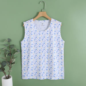 Pure Cotton Sleeveless round Neck Printed Vest Loose Fit Womens Underwear Home Clothes A&B Brand Simple Style Summer Wear