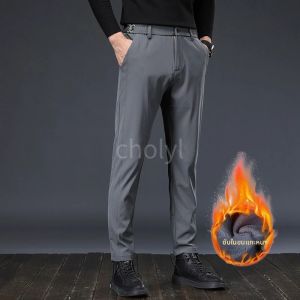 กางเกงลำลองบุขนแกะสำหรับผู้ชาย คอลเลคชั่นฤดูหนาวใหม่ กางเกงธุรกิจหนาและอบอุ่น ช่วยให้รูปร่างดูเพรียวขึ้น กางเกงทรงตรง