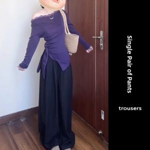 YUEZHONGWEI | Off Shoulder Lace Insert Knitted Top Purple Irregular Waist Shaping