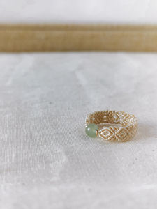 Original Design Handmade Rope Texture Ring Natural Turquoise Jade Lucky Pearl Fine Handmade Ring Fashionable Jewelry Accessory