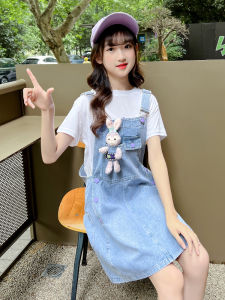 Bộ Trang Phục Hai Mảnh Dành Cho Bé Gái Mùa Hè Denim Quần Yếm Bộ Trang Phục Hai Mảnh Dành Cho Trẻ Em Có Váy Dây Đeo Dành Cho Trẻ Em Từ 7 Đến 13 Tuổi