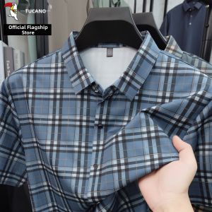TUCANO | Checkered Summer New Cool Silky Breathable Thin Short Sleeve Stitchless Shirt