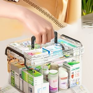 Large Capacity Double-Layer Medicine Organizer Box - Waterproof Transparent Storage for Home & Travel