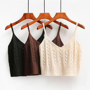 เสื้อกั๊กถักคอวีสั้นผู้หญิงฤดูใบไม้ผลิ 2023 เสื้อชั้นในสายเดี่ยวแบบลำลอง สไตล์ลำลอง ผ้าถัก คอวี แขนกุด ทรงหลวม