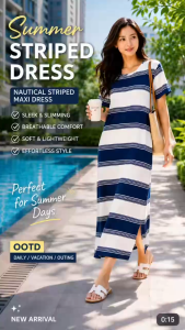 QMissLin Womens Striped Lounge Dress Soft Milk Silk Round Neck Short Sleeve Maxi Sleep Dress Casual Homewear QML-0066