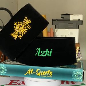 Peci Hitam NU Hijau dan Kuning Bordir Nama