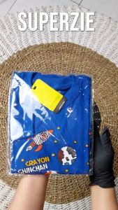 Baju Anak Cowok Distro Lengan Panjang Karakter Kartun Animasi SINCAN PLANET Warna Birutua Bahan Adem