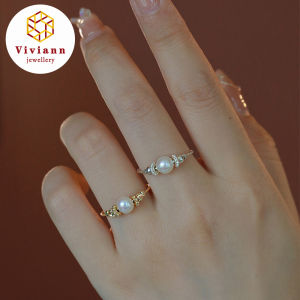 Viviann Original Design Pearl Beaded Rings for Women New Chinese Style Pearl Finger Rings Trend Women Jewelry Gifts Wedding Ring Engagement Gifts Vintage Pearls Rings Set for Women Jewelry Aesthetic