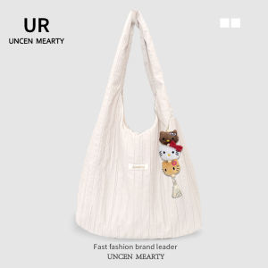 UR Macaron Style Casual Stripe Canvas Tote Bag Womens Large Capacity Foldable Commuter Single Shoulder Armpit Bag