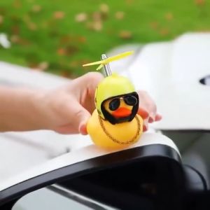 Yellow Duck Accessories decorate  Motor Car Duck Helmet Horn little yellow duck with Bamboo Raft
