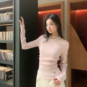 Sweet Soft Pink Long Sleeve T-Shirt Autumn Casual Versatile Slimming Top for Women Niche Clothing round Neck Regular Length