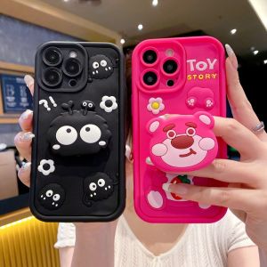 for Realme 11 12 13 14 Pro Plus 11X 12X 14X 5G 5i Note 50 C35 C63 C61 C67 C71 C75 C55 C53 C51 Strawberry Bear Phone Case Soft with Holder