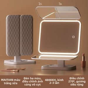 Gương Trang Điểm Điều Chỉnh Ánh Sáng 3 Chiều Với Đế Và Chức Năng Quay
