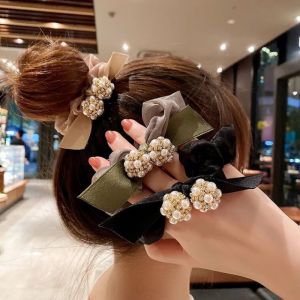 Trendy Pearl Butterfly Knot Hair Ties for Women Ball Head Decorations Korean Style Fashionable Hair Bands Hair Bands
