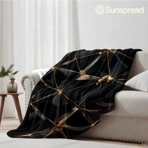 Beast Kingdom | Black Gold Crystal Grid Soft Warm Flannel Blanket Lightweight Cozy Christmas Halloween Home Decor Room