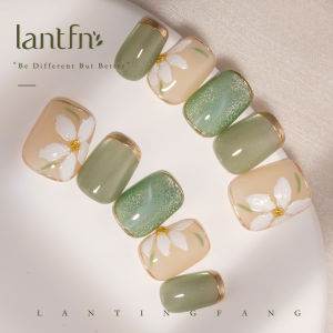 LANTINGFANG | Handmade Short Style Advanced Green Chinese Style Nail Tips
