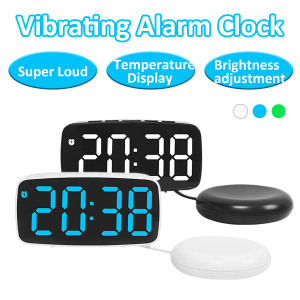 Super Loud Vibrating Alarm Clock LED Table Clock with Brightness Adjustment Desktop Clock for Heavy Sleeper Deaf Hard of Hearing