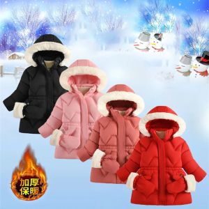 Girls Down Jackets Children Thick Plush Coats Padded Hooded Outerwear For Kids Fashion Teenager Lambwool Snow Outerwear 4-10Y