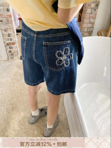 NIHAOKANONG | Quần Short Cao Waist Vintage Hoa Mỹ Patchwork