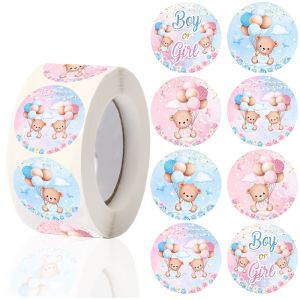 500pcs Pink Blue Bear Stickers Gender Reveal Decorations Cute Bear Stickers for Boys Girls Birthday Gender Reveal Decorations