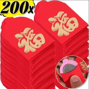 【XZxinzhan】200Pcs Mini Fu Character Red Envelopes 2025 Chinese Happy New Year Blessing Lucky Money Bags Red Pockets Coins Candy Bag Home Decor 红包