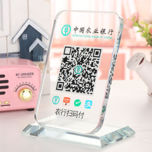 Crystal QR Code Sign Board Display Stand Business Receipt Marker Friend Table Top Decoration Money Receipts Placard Display