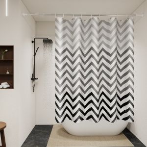 Modern Chevron Shower Curtain - Black & White Waterproof PEVA Bathroom Decor