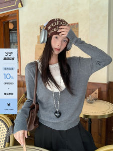 Elegant Fake Two-piece Autumn Womens Knit Sweater