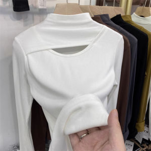 chaqi | Hollow-out Lightweight Fleece Turtleneck Womens T-Shirt