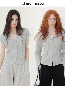 CHACHASTU | Áo Sweater Polo Tay Ngắn Phong Cách Pháp Cổ Điển